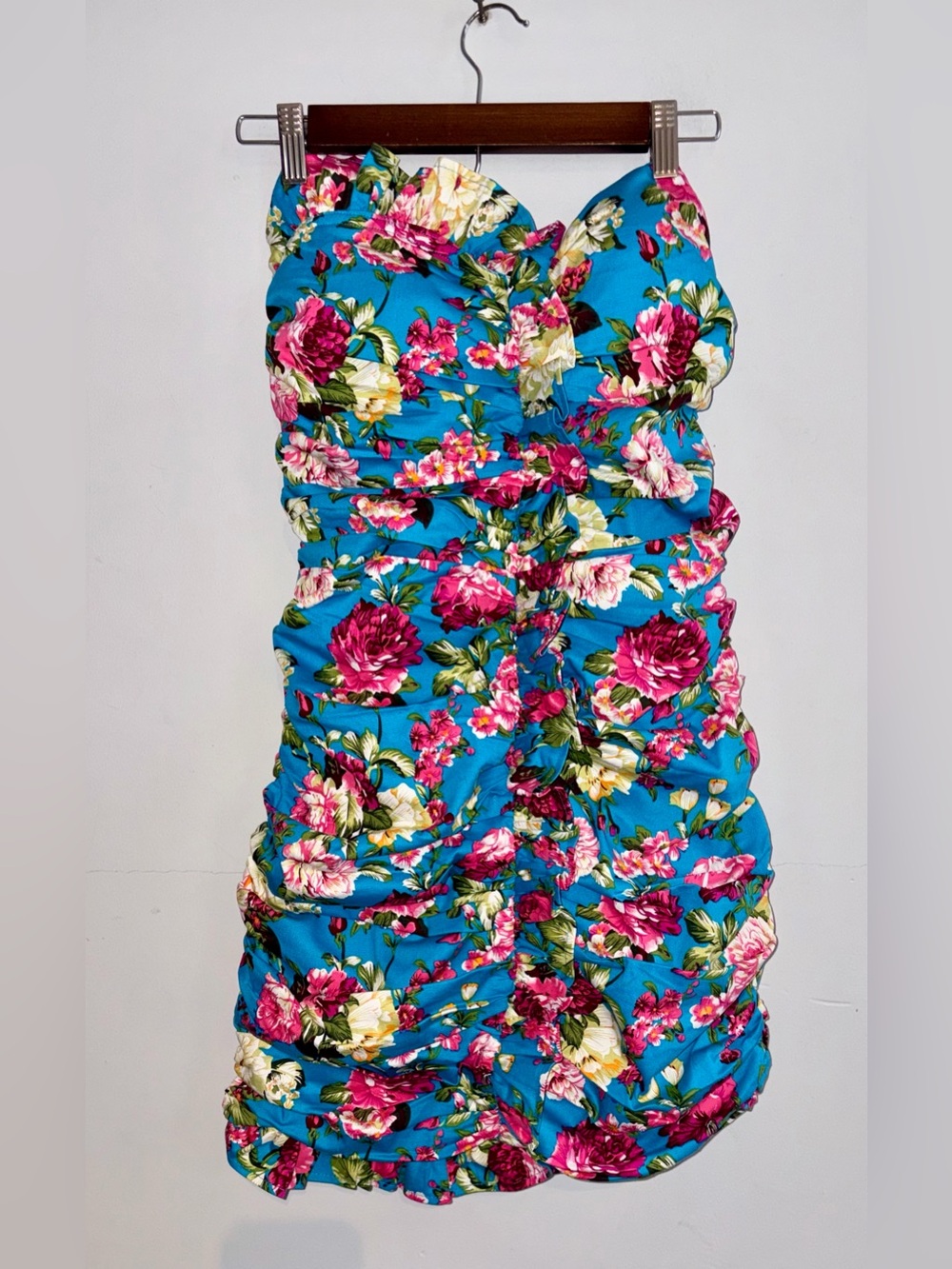 MABLE Vintage Floral Ruffle Ruching Strapless Dress sz M - Picture 2 of 9